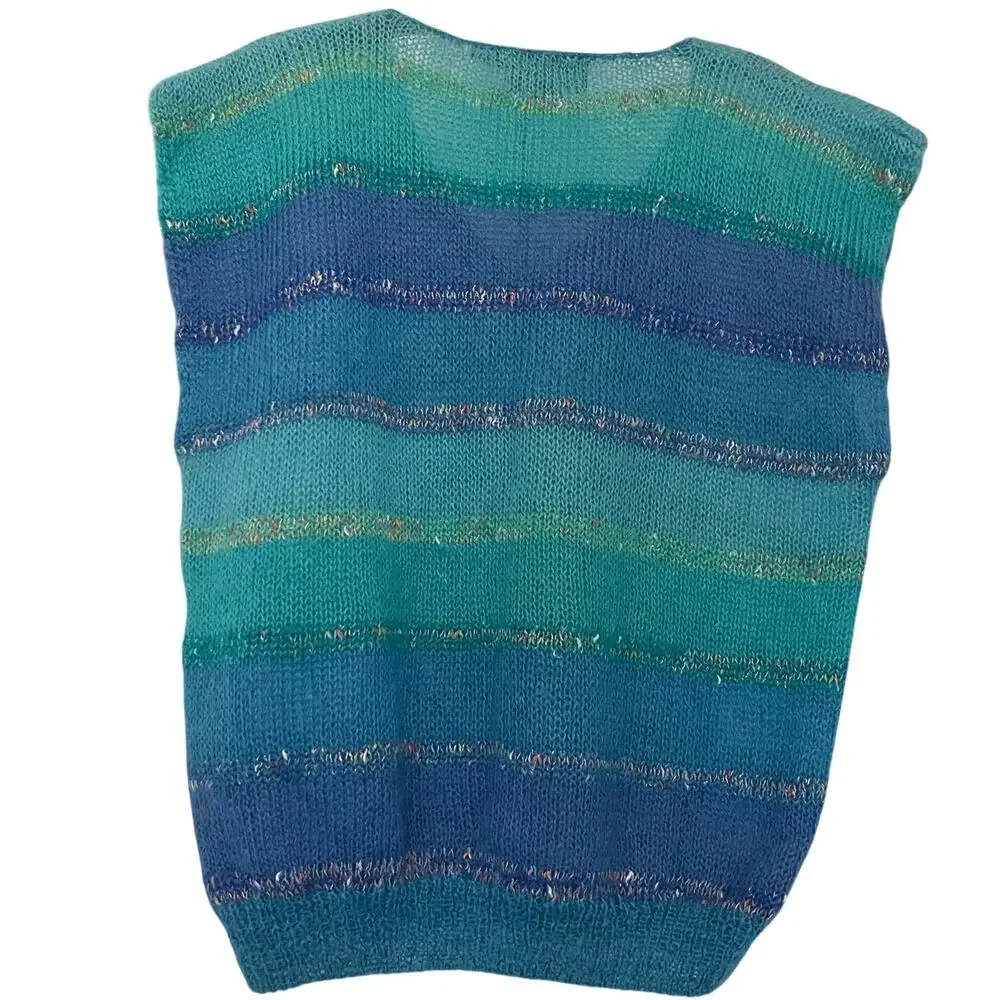 Jeanne Pierre Mohair Blue Stripe Vest Size Large